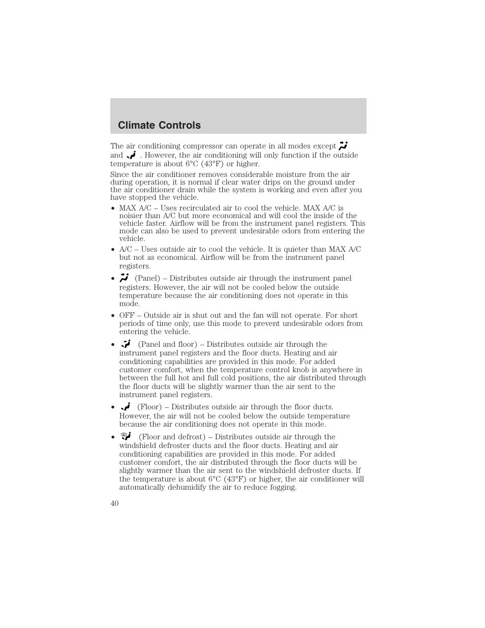 Climate controls | FORD 2002 Taurus v.4 User Manual | Page 40 / 240