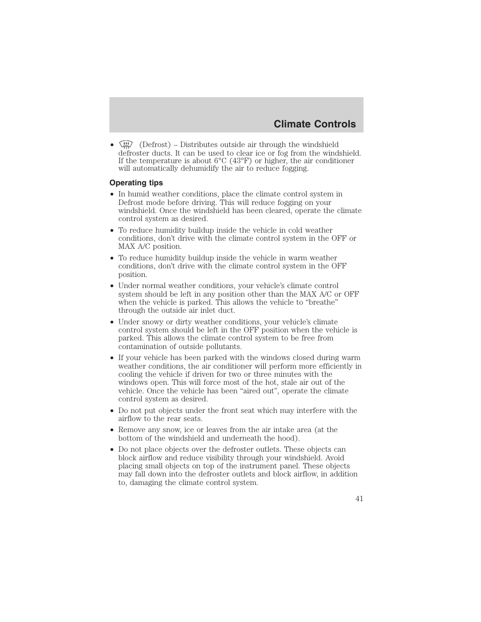 Climate controls | FORD 2002 Taurus v.4 User Manual | Page 41 / 240