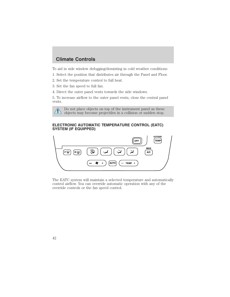 Climate controls | FORD 2002 Taurus v.4 User Manual | Page 42 / 240