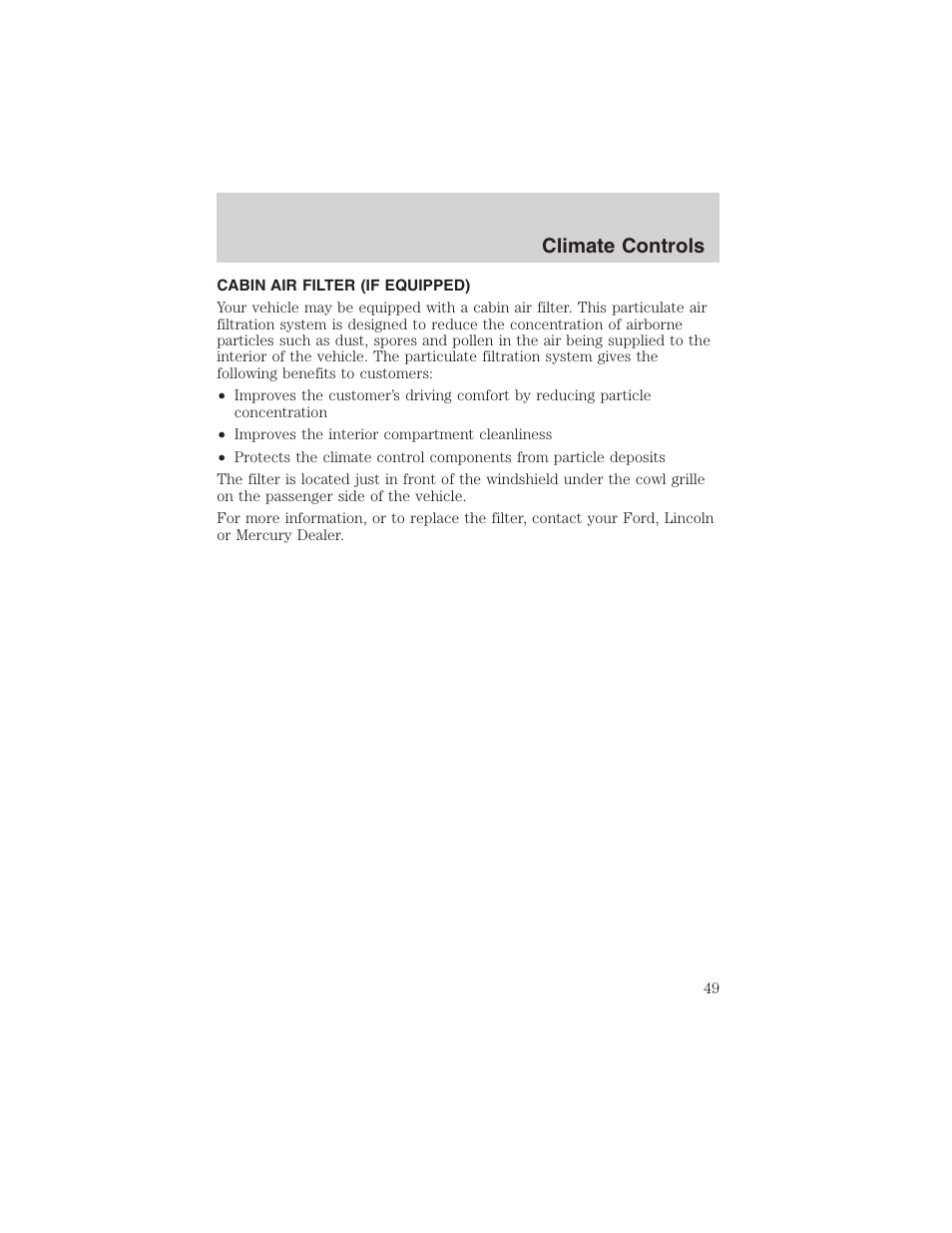 Climate controls | FORD 2002 Taurus v.4 User Manual | Page 49 / 240