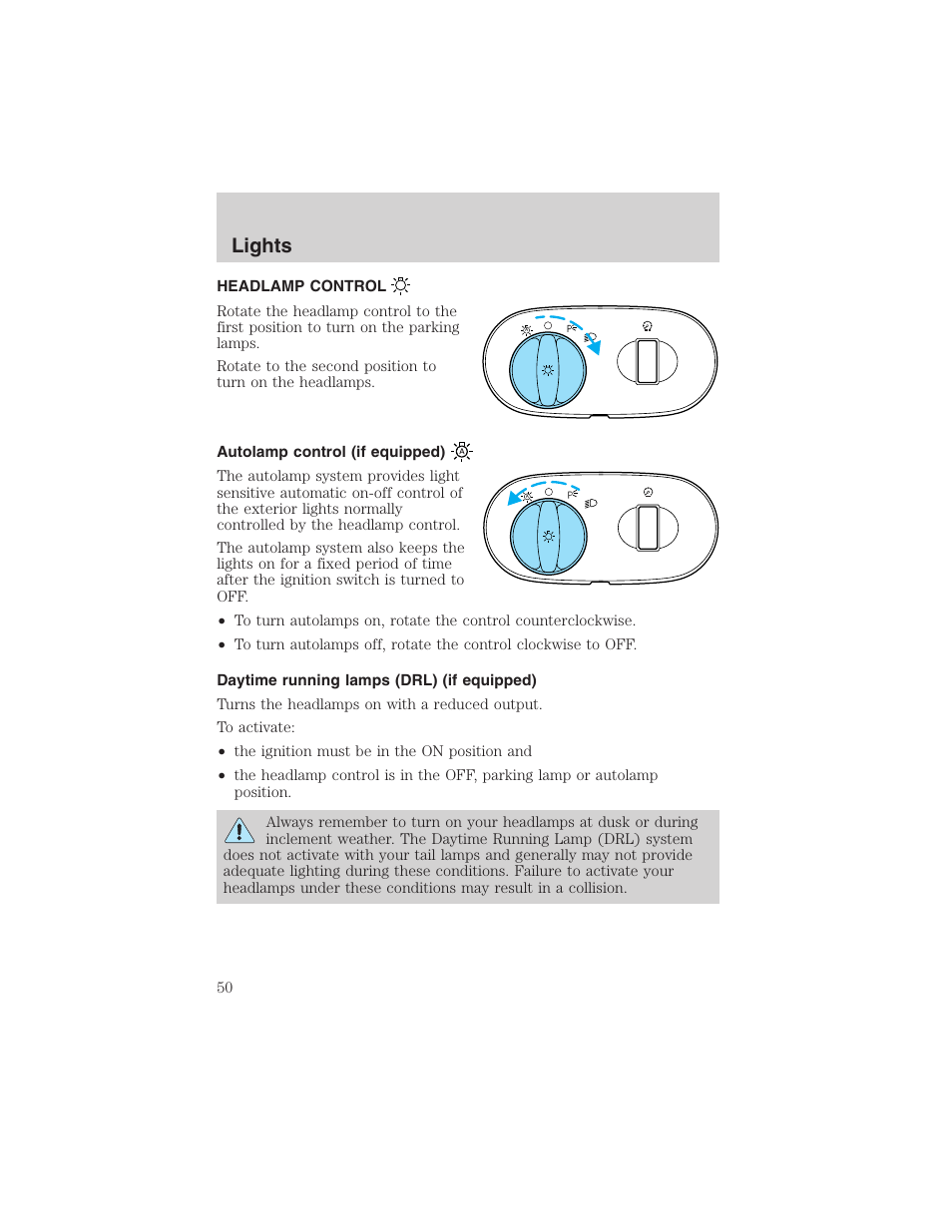 Lights | FORD 2002 Taurus v.4 User Manual | Page 50 / 240