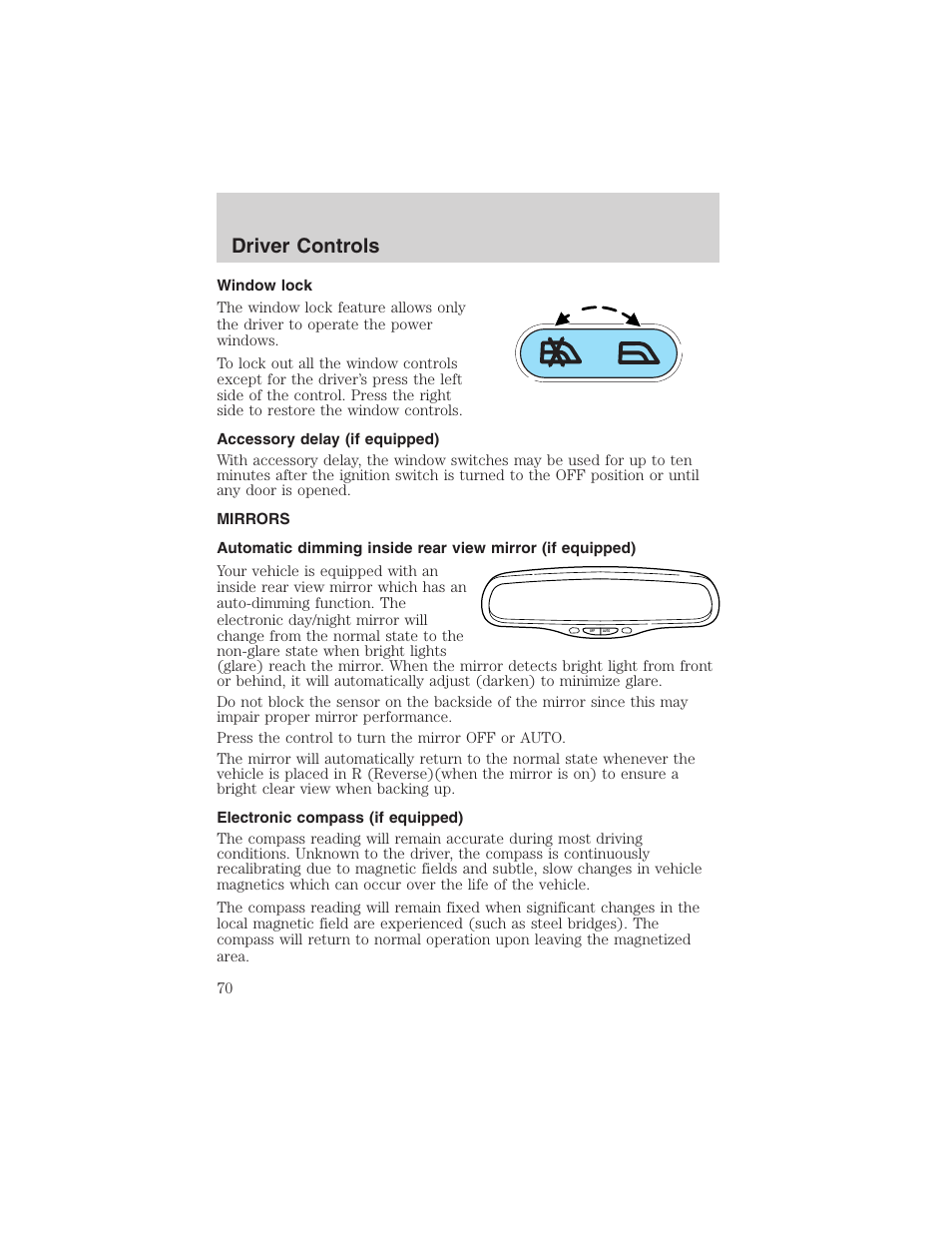 Driver controls | FORD 2002 Taurus v.4 User Manual | Page 70 / 240