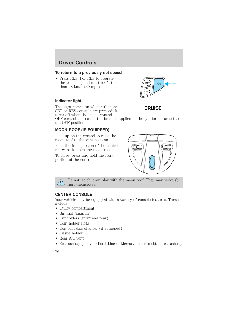 Driver controls | FORD 2002 Taurus v.4 User Manual | Page 76 / 240