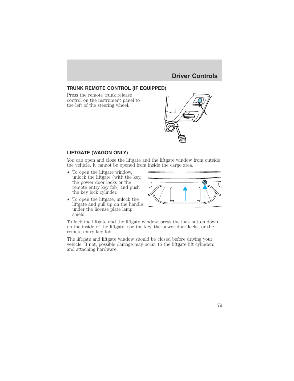 Driver controls | FORD 2002 Taurus v.4 User Manual | Page 79 / 240