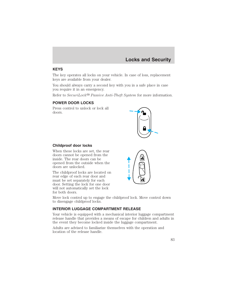 Locks and security | FORD 2002 Taurus v.4 User Manual | Page 83 / 240