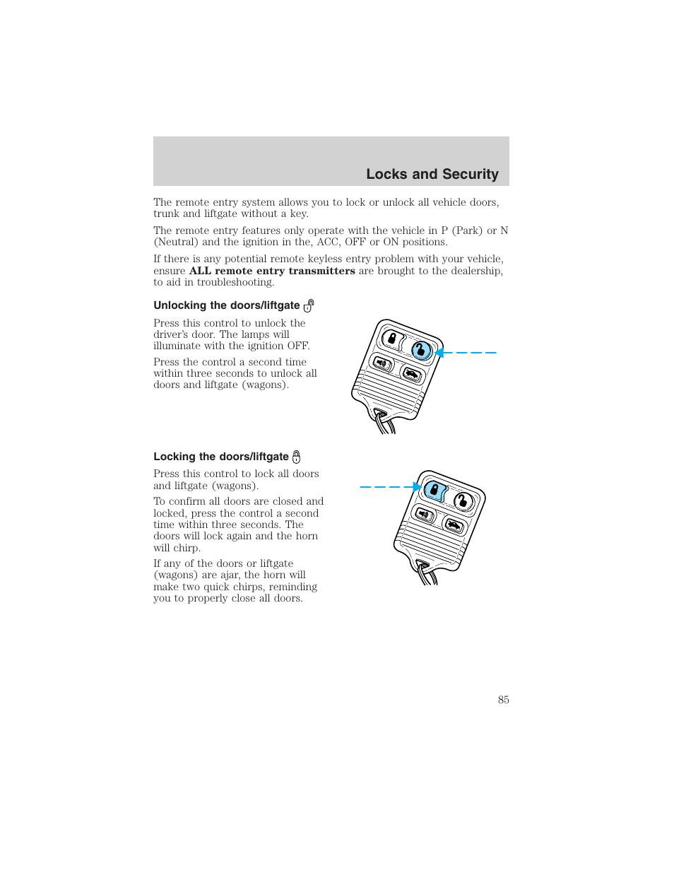 Locks and security | FORD 2002 Taurus v.4 User Manual | Page 85 / 240