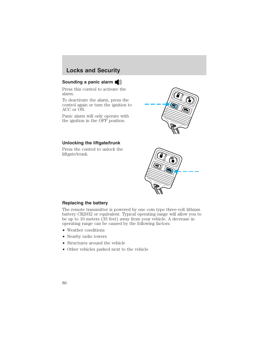 Locks and security | FORD 2002 Taurus v.4 User Manual | Page 86 / 240