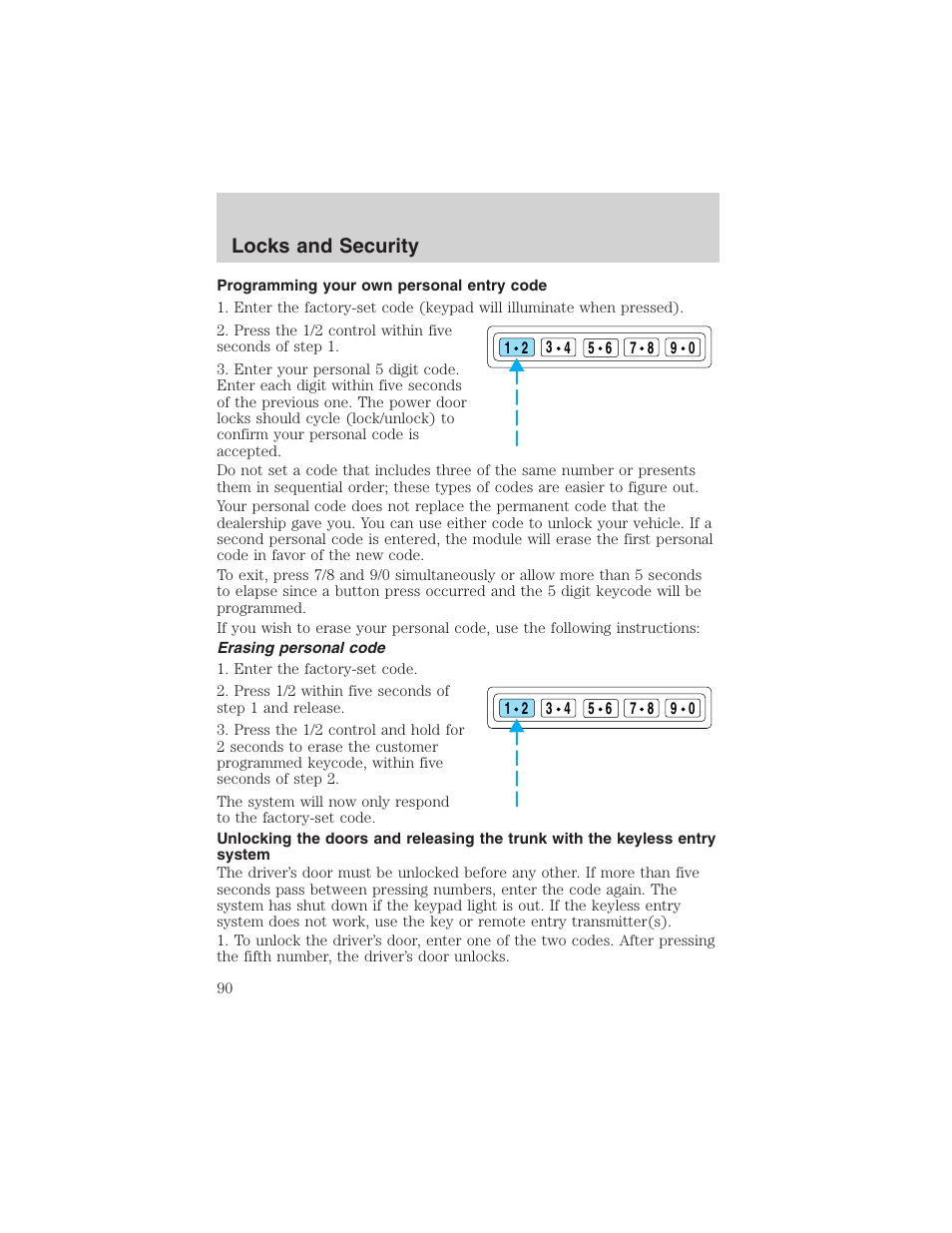 Locks and security | FORD 2002 Taurus v.4 User Manual | Page 90 / 240