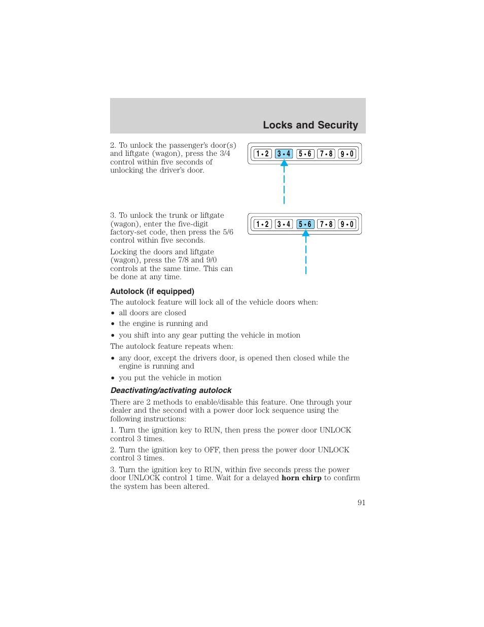 Locks and security | FORD 2002 Taurus v.4 User Manual | Page 91 / 240