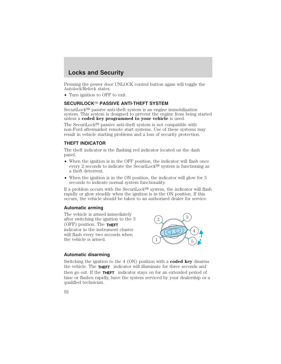 Locks and security | FORD 2002 Taurus v.4 User Manual | Page 92 / 240