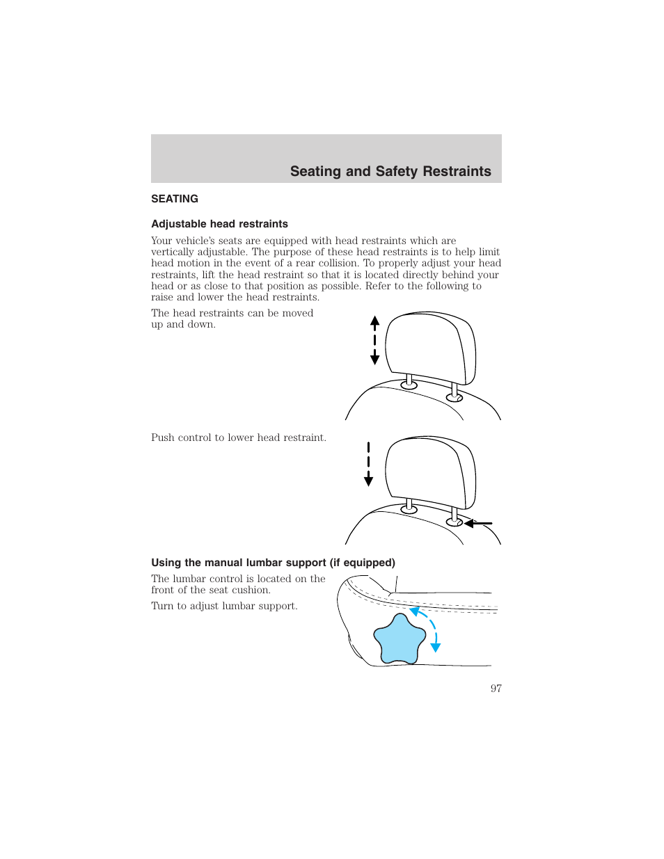 Seating and safety restraints | FORD 2002 Taurus v.4 User Manual | Page 97 / 240