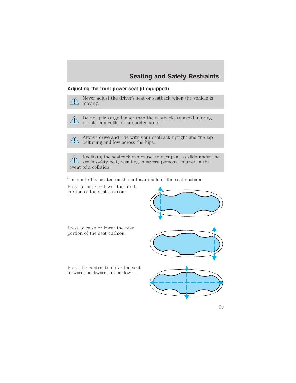 Seating and safety restraints | FORD 2002 Taurus v.4 User Manual | Page 99 / 240