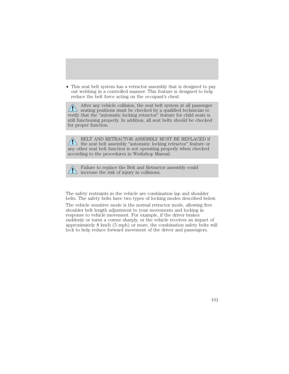 Seating and safety restraints | FORD 2002 Thunderbird v.1 User Manual | Page 101 / 248