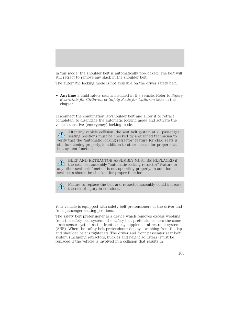 Seating and safety restraints | FORD 2002 Thunderbird v.1 User Manual | Page 103 / 248