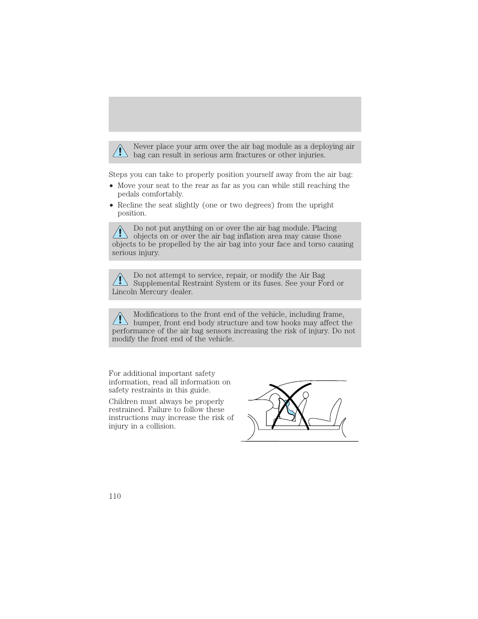 Seating and safety restraints | FORD 2002 Thunderbird v.1 User Manual | Page 110 / 248