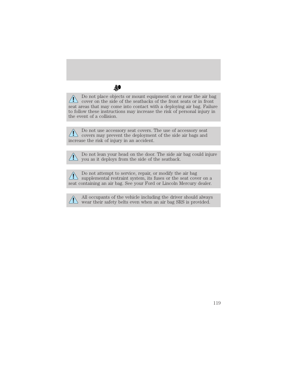 Seating and safety restraints | FORD 2002 Thunderbird v.1 User Manual | Page 119 / 248