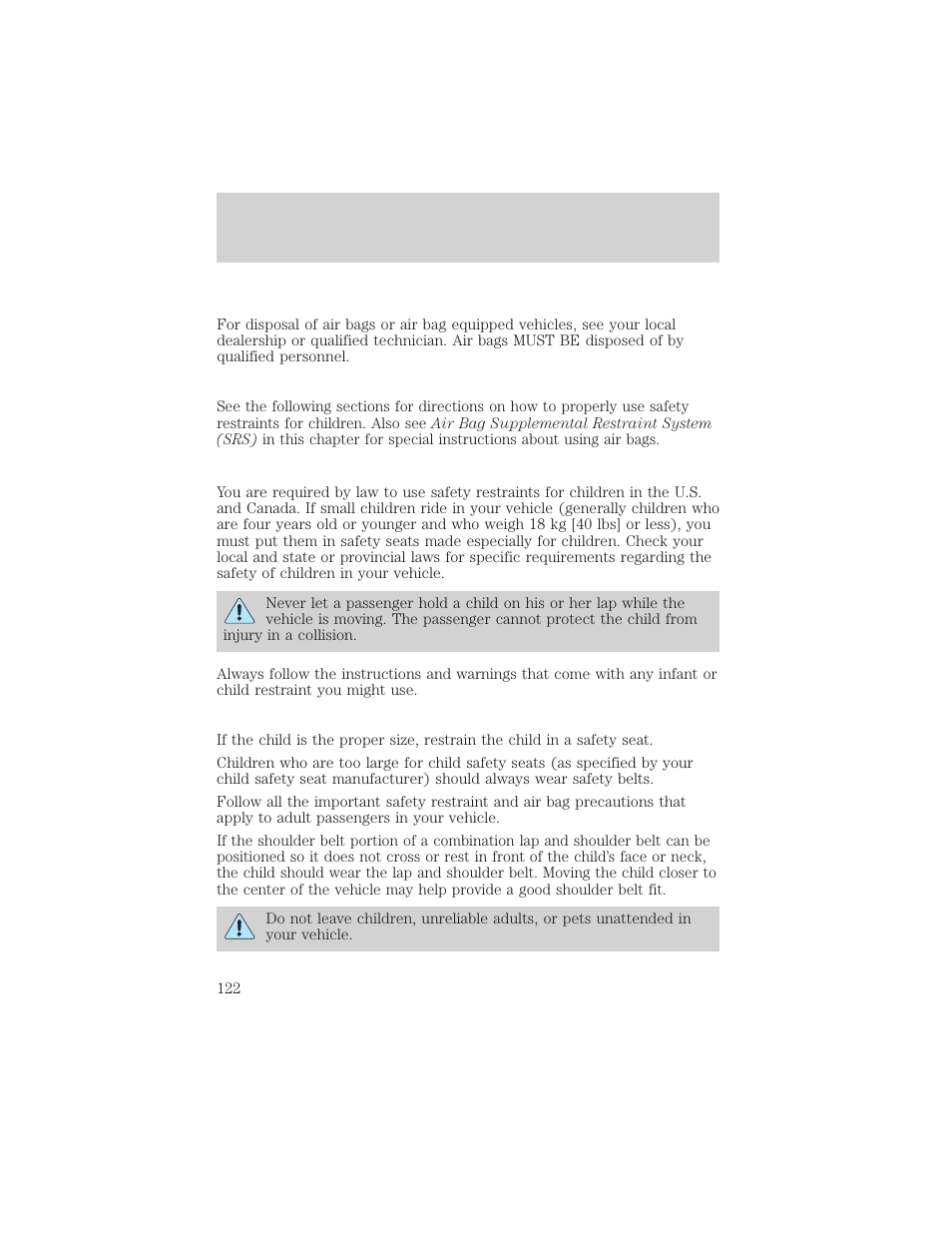 Seating and safety restraints | FORD 2002 Thunderbird v.1 User Manual | Page 122 / 248