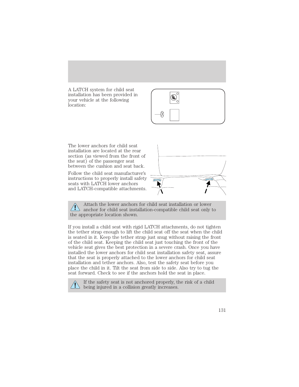 Seating and safety restraints | FORD 2002 Thunderbird v.1 User Manual | Page 131 / 248