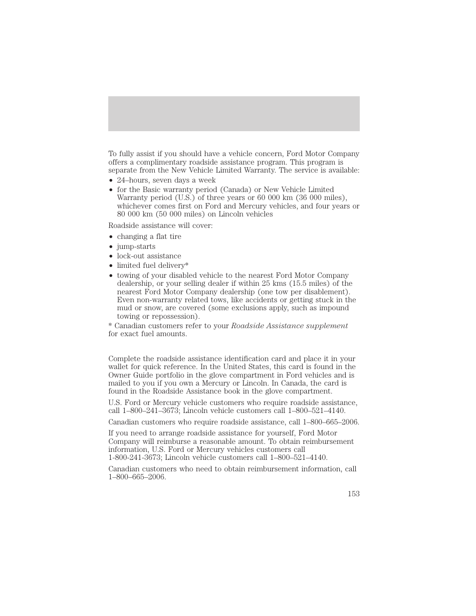 Roadside emergencies | FORD 2002 Thunderbird v.1 User Manual | Page 153 / 248