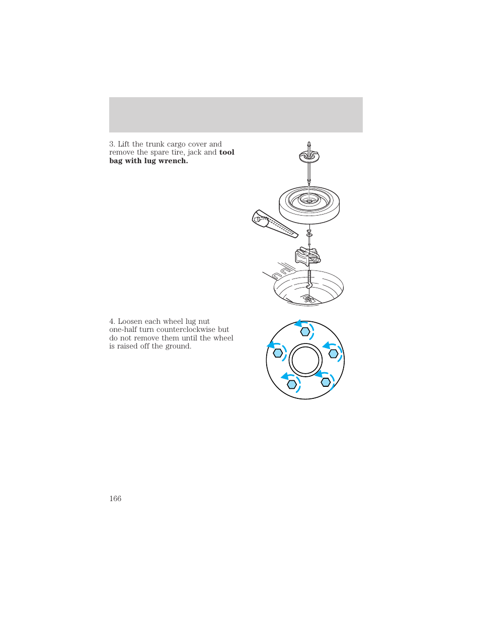 Roadside emergencies | FORD 2002 Thunderbird v.1 User Manual | Page 166 / 248