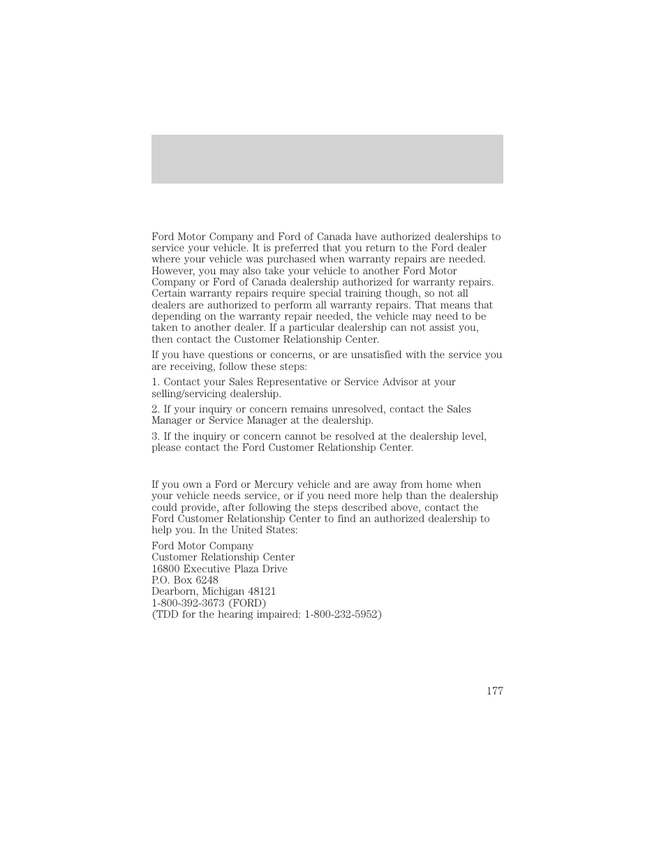 Customer assistance | FORD 2002 Thunderbird v.1 User Manual | Page 177 / 248