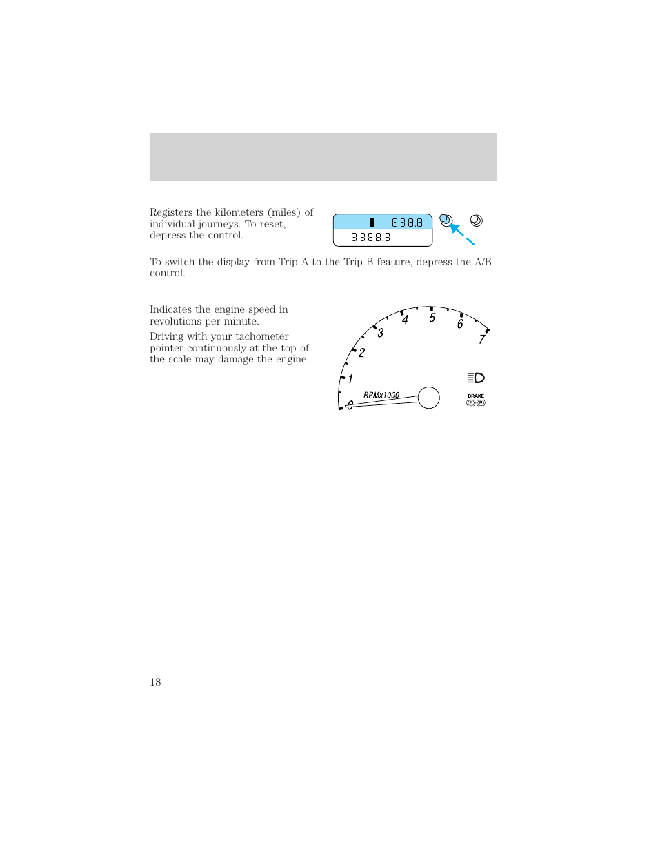 Instrument cluster, Trip | FORD 2002 Thunderbird v.1 User Manual | Page 18 / 248