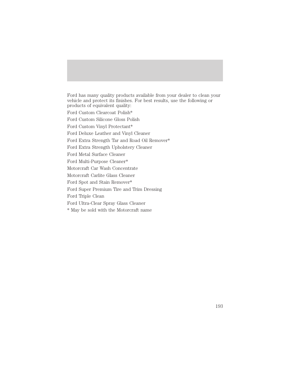 Cleaning | FORD 2002 Thunderbird v.1 User Manual | Page 193 / 248