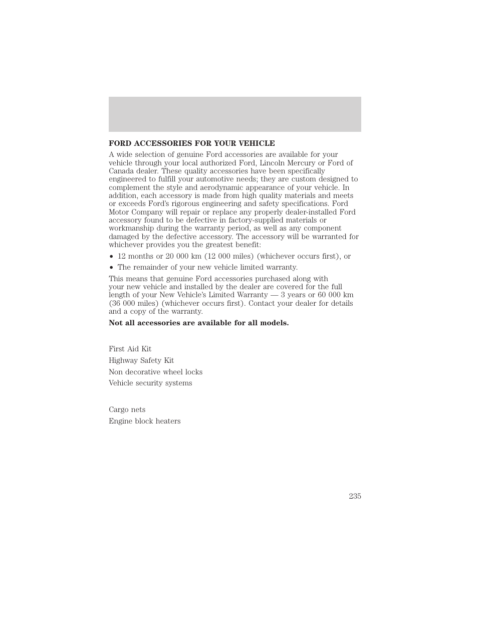 Accessories | FORD 2002 Thunderbird v.1 User Manual | Page 235 / 248