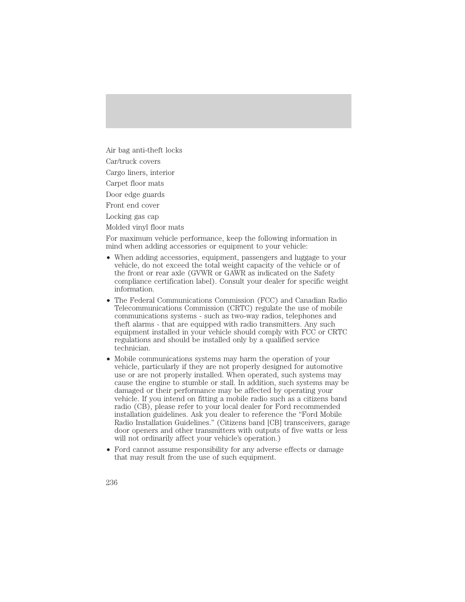 Accessories | FORD 2002 Thunderbird v.1 User Manual | Page 236 / 248