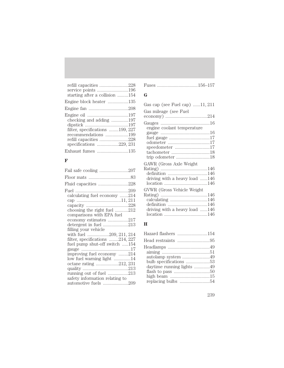 Index | FORD 2002 Thunderbird v.1 User Manual | Page 239 / 248