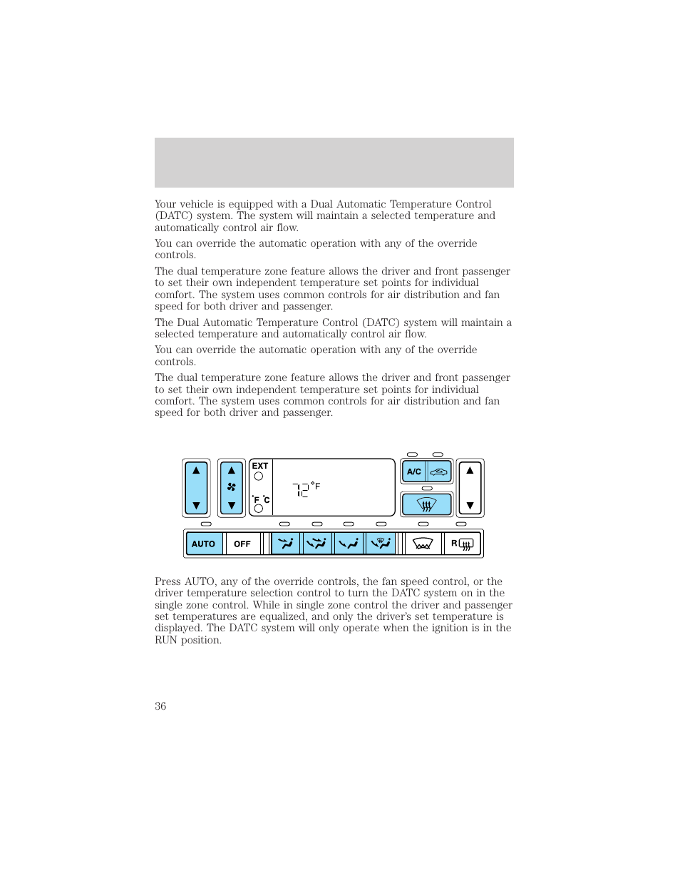 Climate controls | FORD 2002 Thunderbird v.1 User Manual | Page 36 / 248