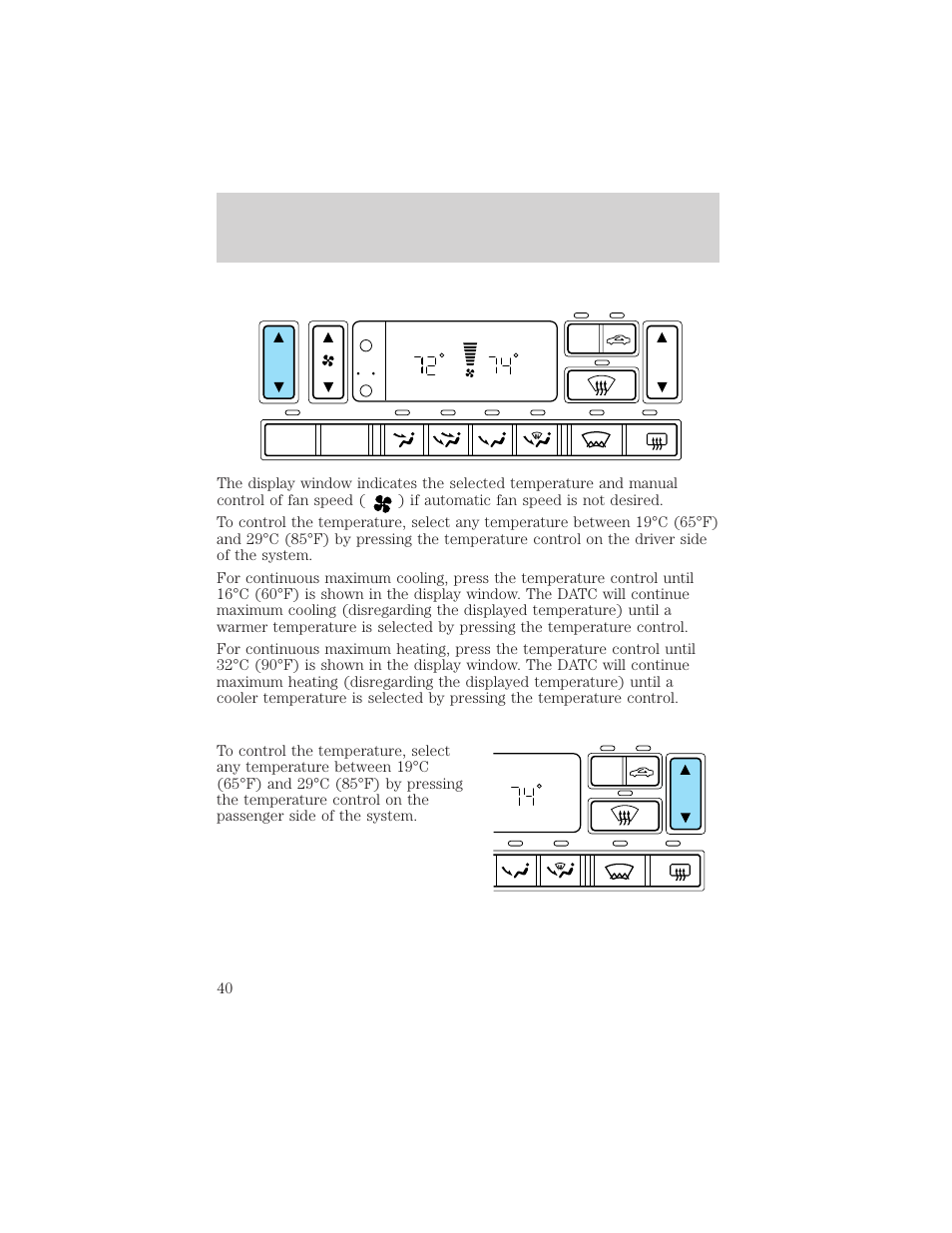 Climate controls | FORD 2002 Thunderbird v.1 User Manual | Page 40 / 248