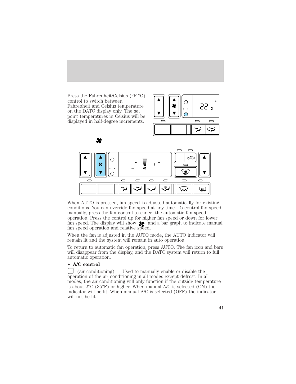 Climate controls | FORD 2002 Thunderbird v.1 User Manual | Page 41 / 248