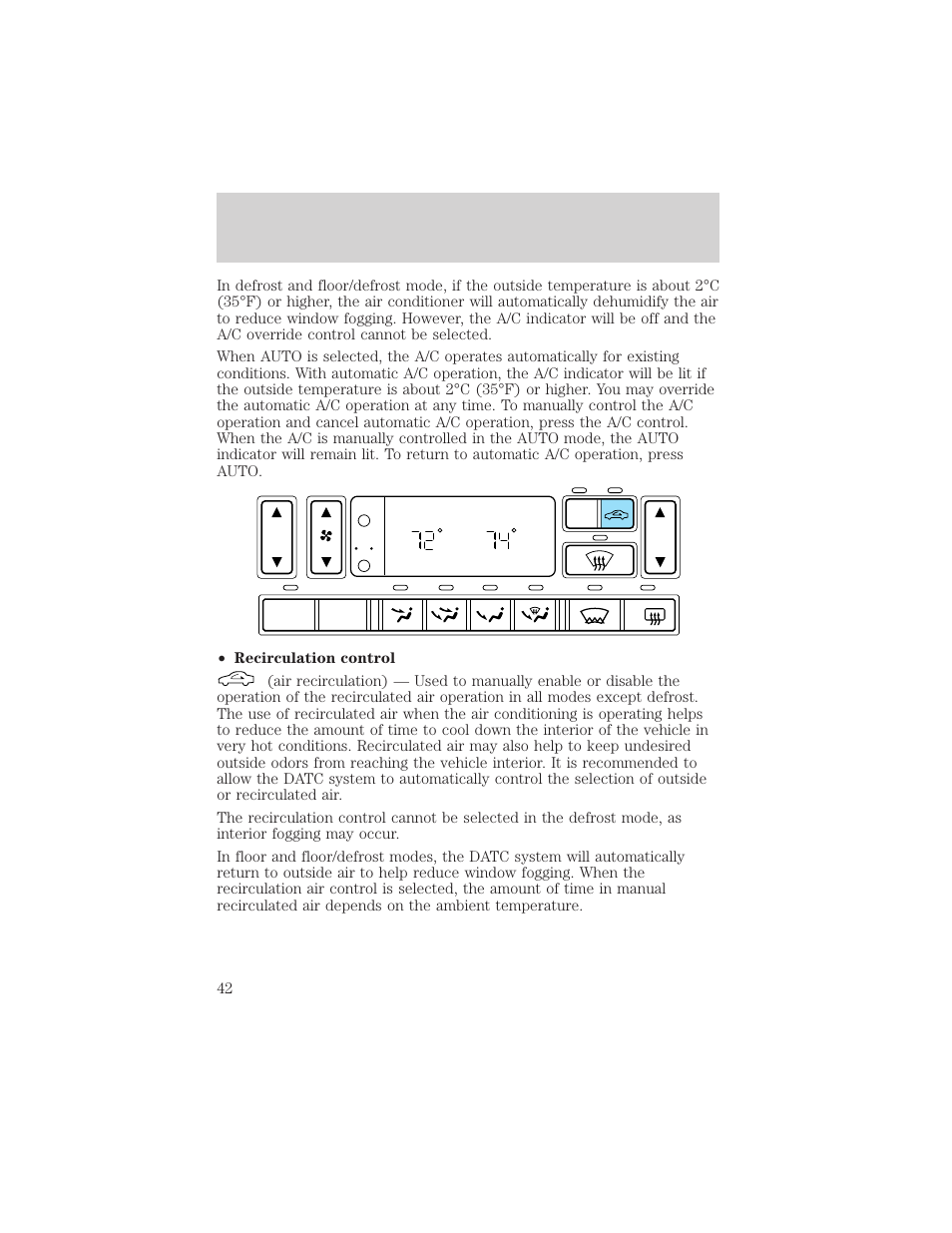 Climate controls | FORD 2002 Thunderbird v.1 User Manual | Page 42 / 248