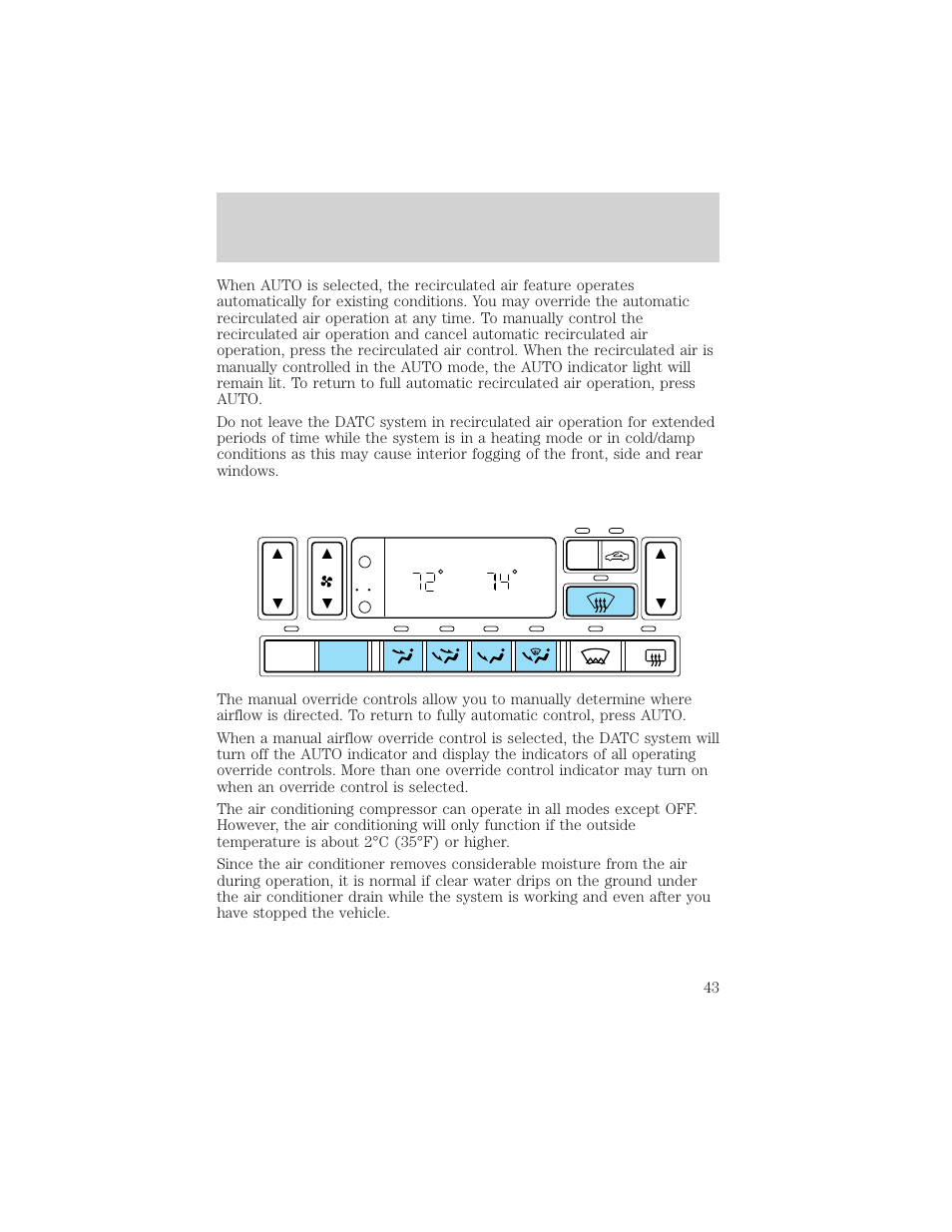 Climate controls | FORD 2002 Thunderbird v.1 User Manual | Page 43 / 248