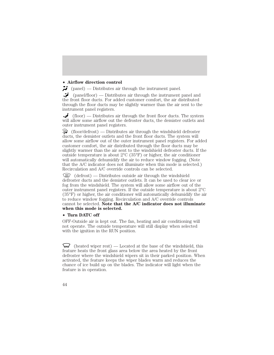 Climate controls | FORD 2002 Thunderbird v.1 User Manual | Page 44 / 248