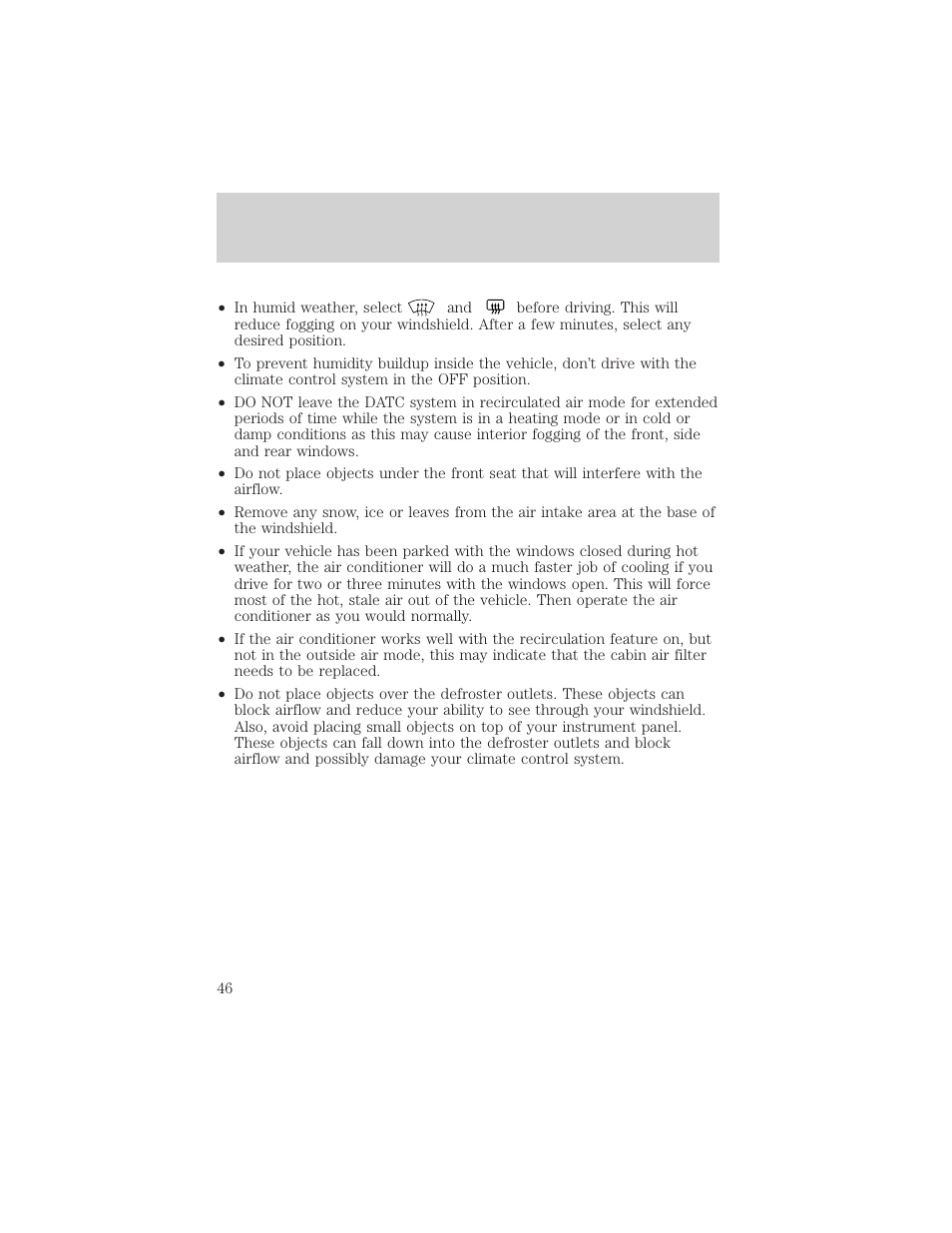 Climate controls | FORD 2002 Thunderbird v.1 User Manual | Page 46 / 248