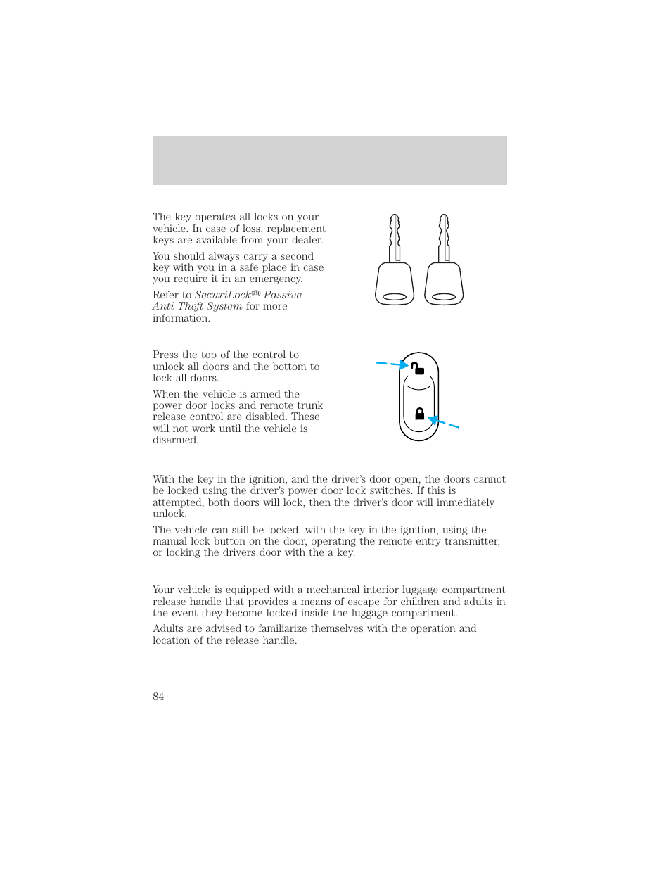 Locks and security | FORD 2002 Thunderbird v.1 User Manual | Page 84 / 248