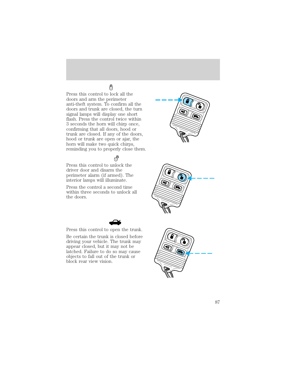 Locks and security | FORD 2002 Thunderbird v.1 User Manual | Page 87 / 248