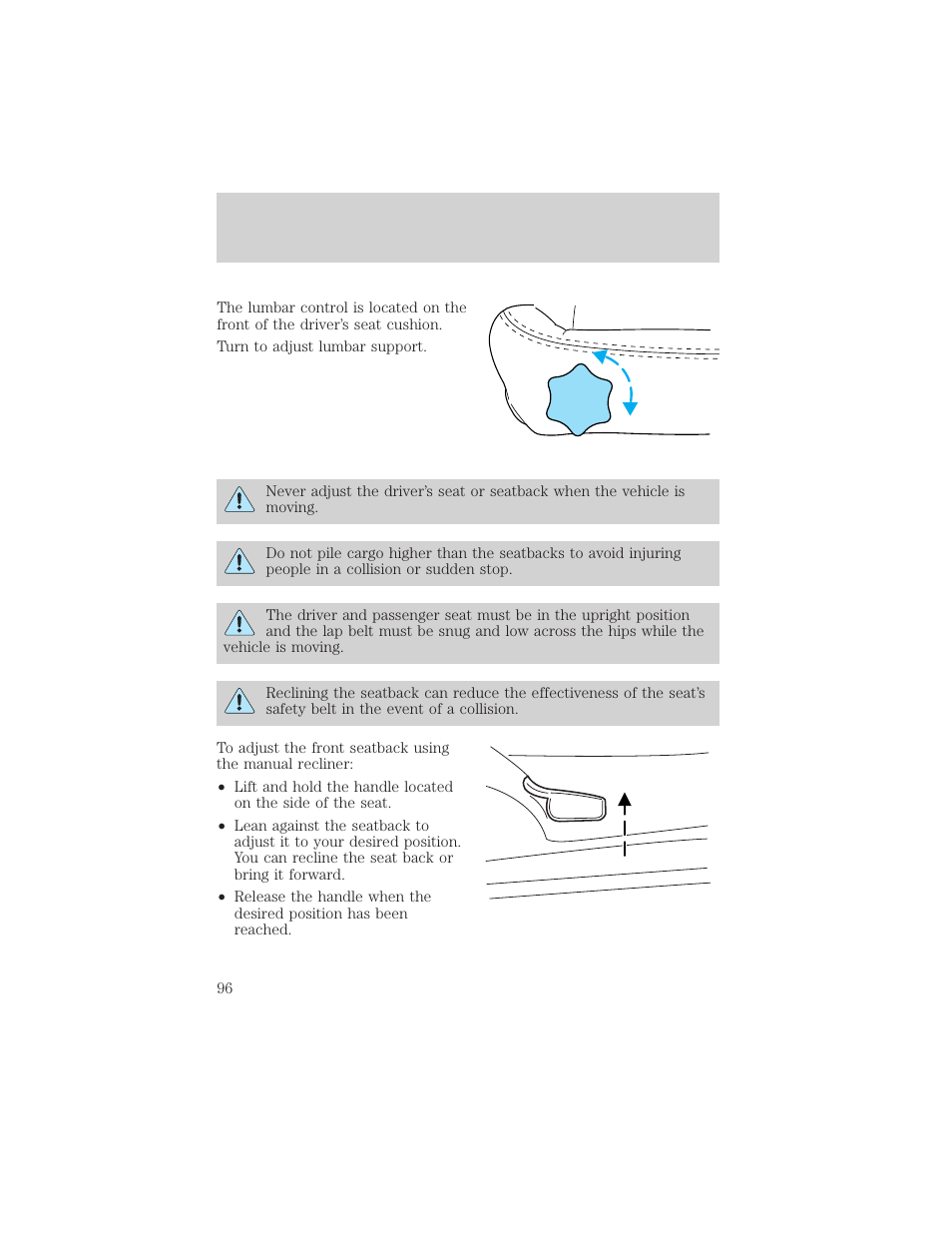 Seating and safety restraints | FORD 2002 Thunderbird v.1 User Manual | Page 96 / 248