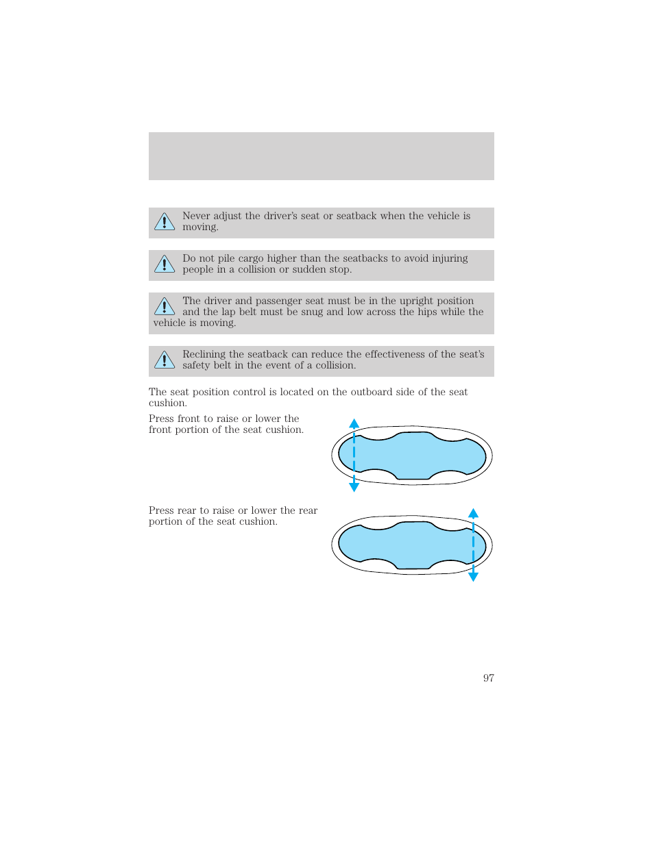 Seating and safety restraints | FORD 2002 Thunderbird v.1 User Manual | Page 97 / 248