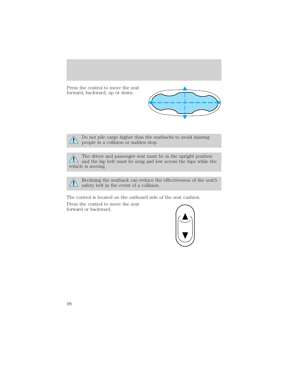 Seating and safety restraints | FORD 2002 Thunderbird v.1 User Manual | Page 98 / 248
