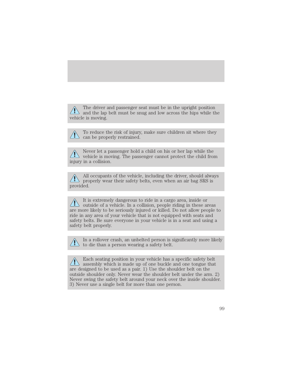 Seating and safety restraints | FORD 2002 Thunderbird v.1 User Manual | Page 99 / 248