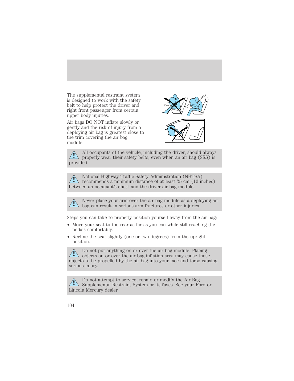 Seating and safety restraints | FORD 2002 Thunderbird v.2 User Manual | Page 104 / 232
