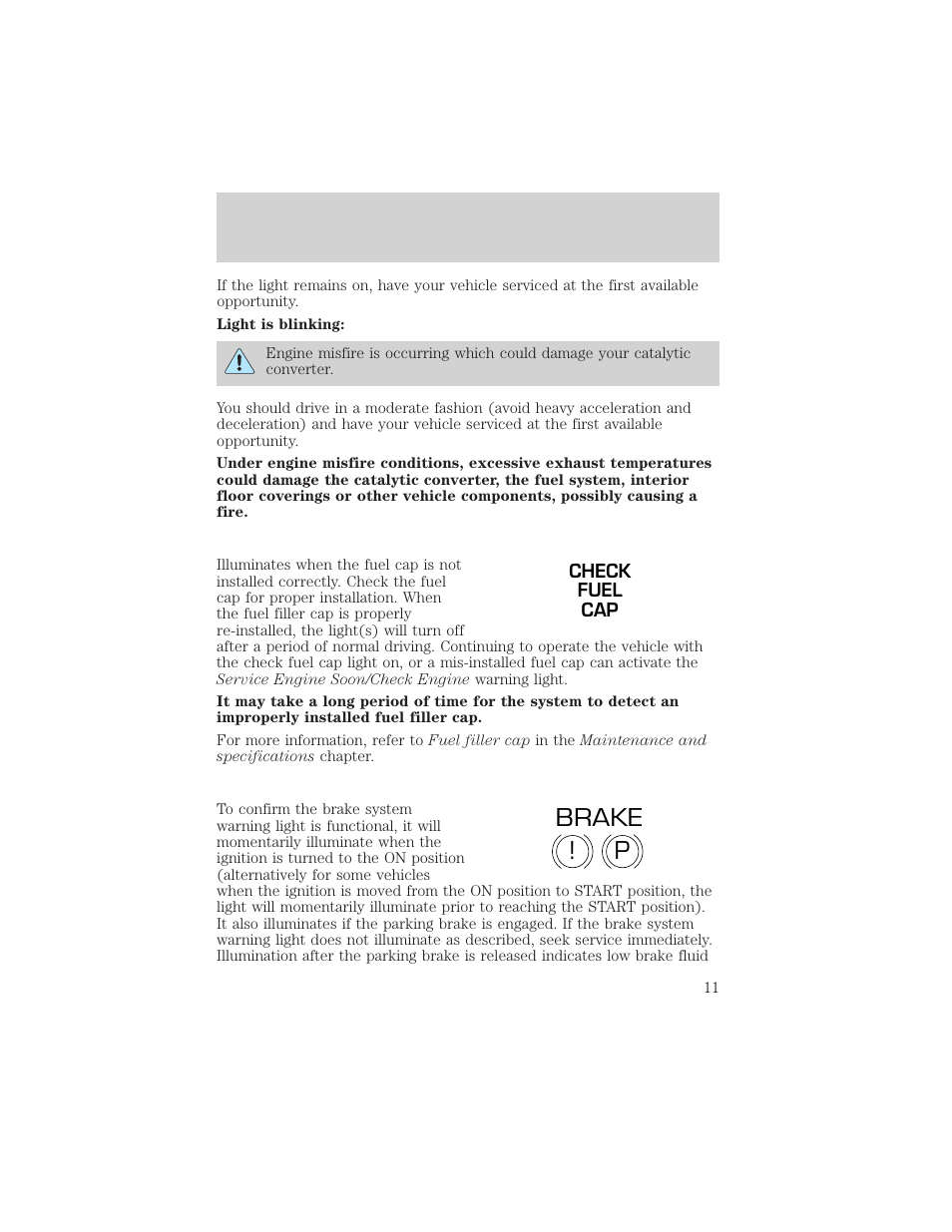 P! brake | FORD 2002 Thunderbird v.2 User Manual | Page 11 / 232