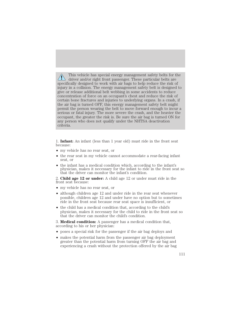 Seating and safety restraints | FORD 2002 Thunderbird v.2 User Manual | Page 111 / 232