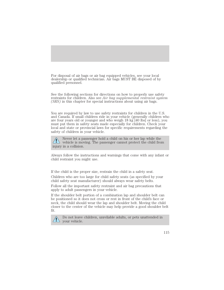 Seating and safety restraints | FORD 2002 Thunderbird v.2 User Manual | Page 115 / 232