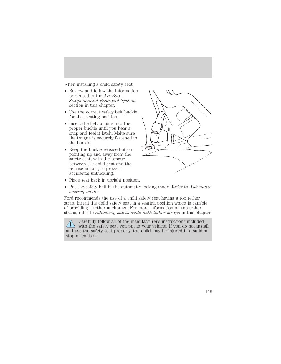 Seating and safety restraints | FORD 2002 Thunderbird v.2 User Manual | Page 119 / 232