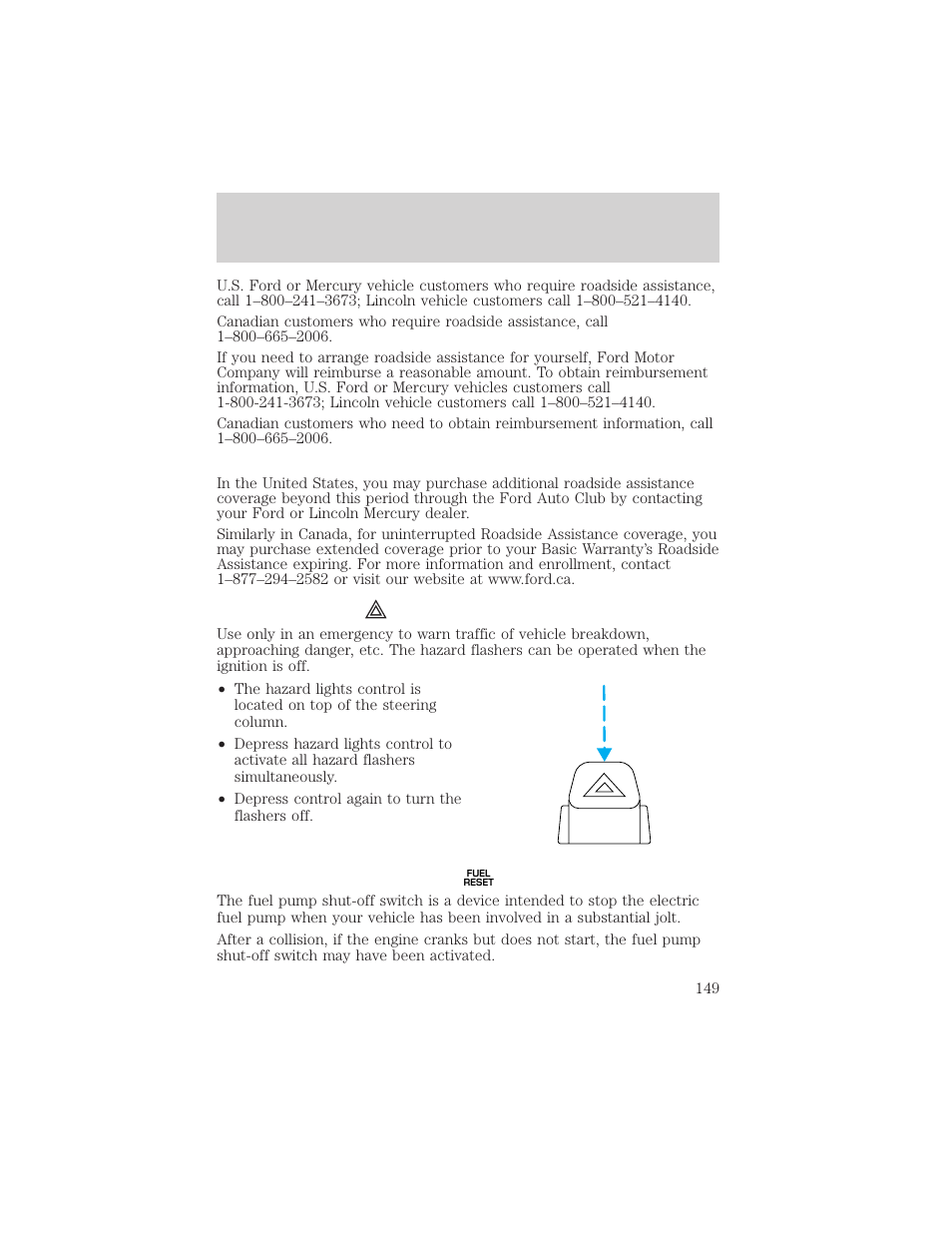 Roadside emergencies | FORD 2002 Thunderbird v.2 User Manual | Page 149 / 232