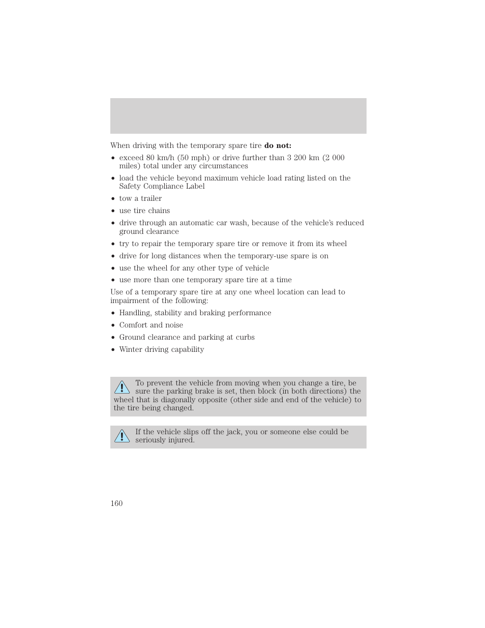 Roadside emergencies | FORD 2002 Thunderbird v.2 User Manual | Page 160 / 232